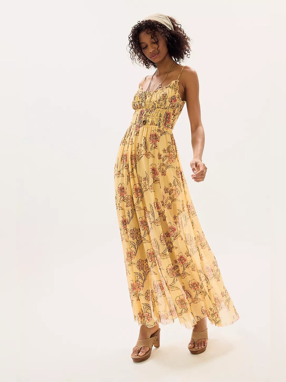 new FREE PEOPLE FP ONE CIELLA PRINTED MAXI DRESS IN VANILLA CUSTARD